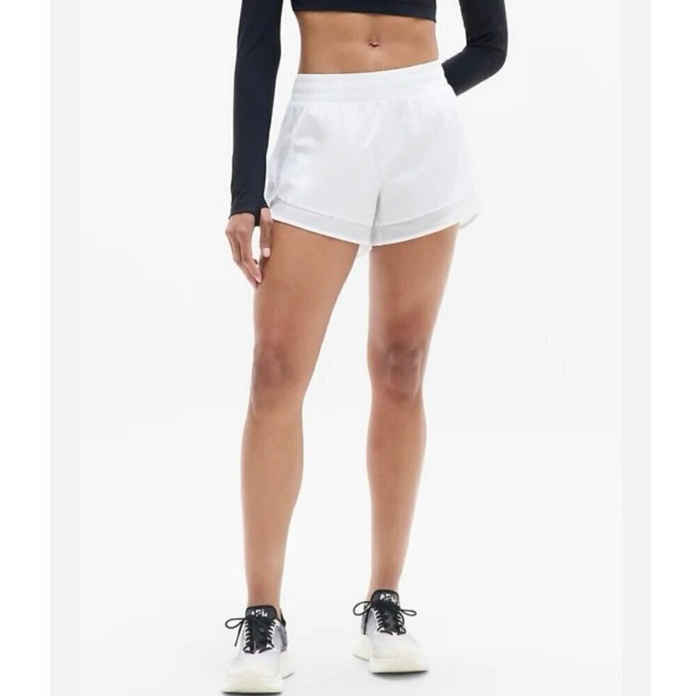Athleta Mesh Racer Run Mid Rise 4” Shorts White XXS Lined Lightweight